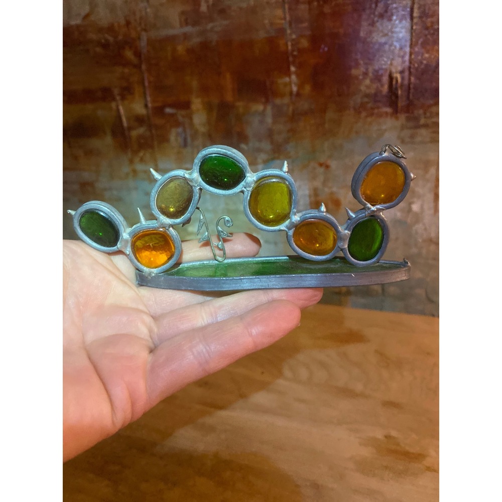 Handmade Stained Glass Cactus Sculpture Amber Green Glass Cabochon Desert Art - Picture 2 of 3